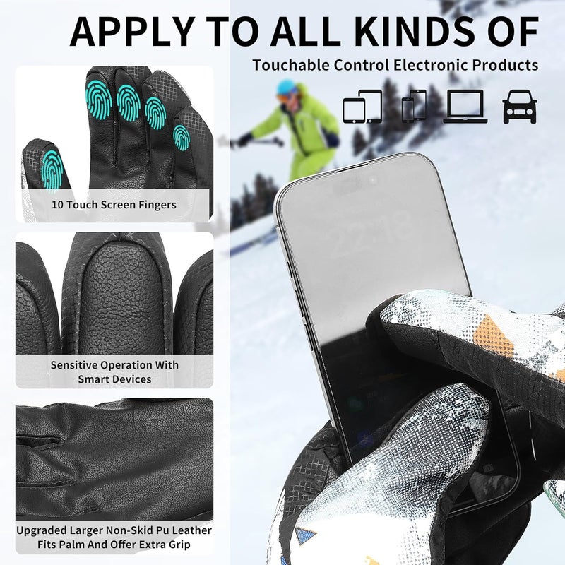 Odtmger Ski Gloves,Winter Waterproof & Warm Snow Gloves for Parent Child Kids-Skiing,Cycling,Motorcycle,Running - Image 3